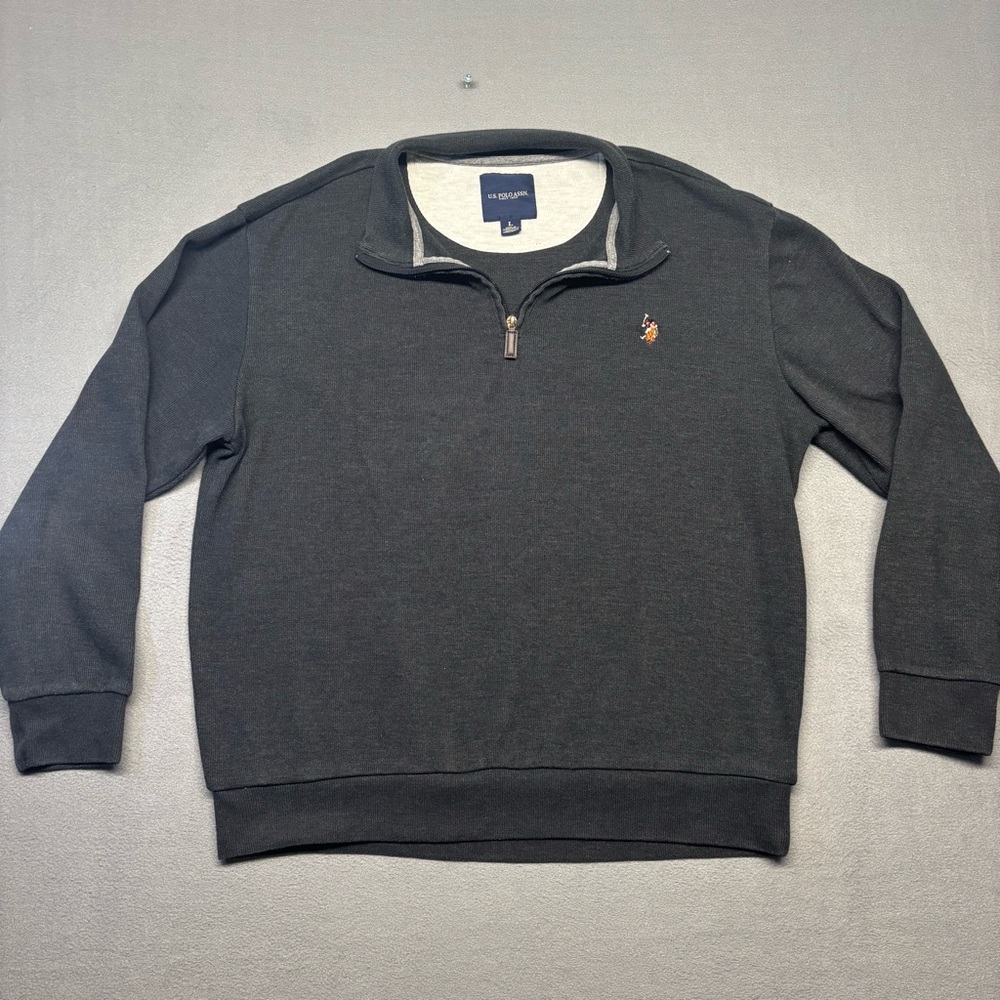 US Polo Assn Men’s Sweater Size L Charcoal Gray Quarter Zip